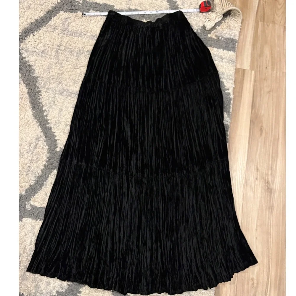 Double D Ranch Black Crushed Velvet Tiered Maxi Skirt Western Boho XL xx